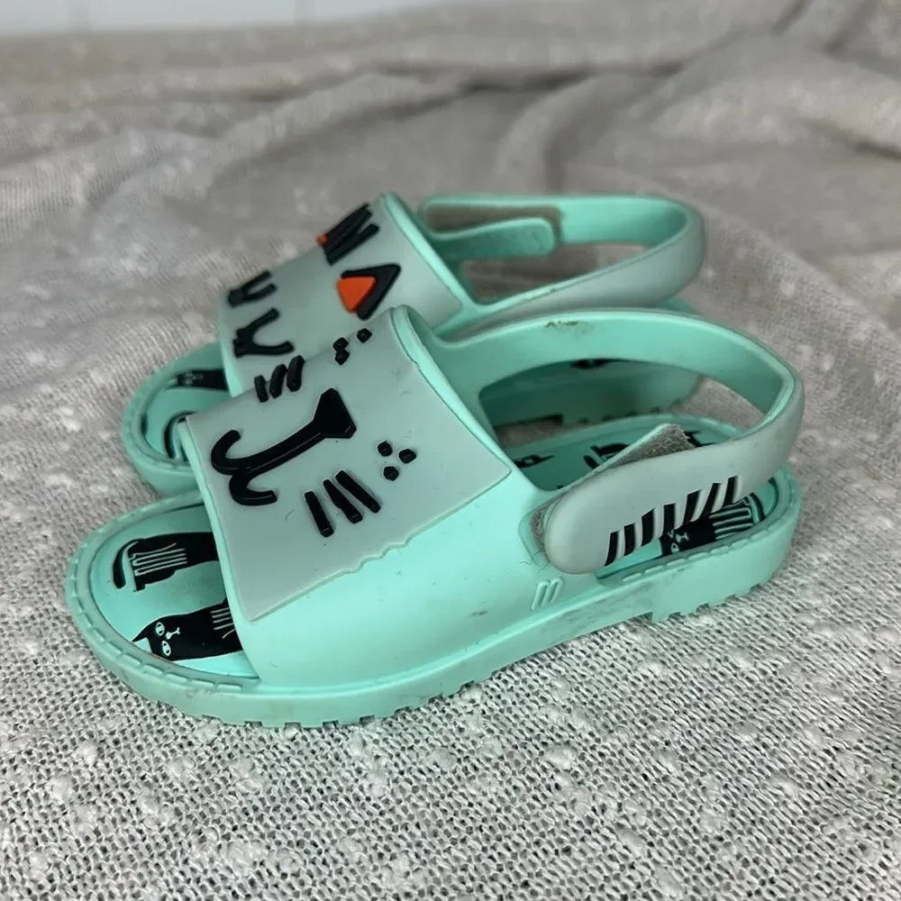 MINI MELISSA Mia + Fabula Mint Green Cat Kitten Sandals Shoes Toddler Girl's  7